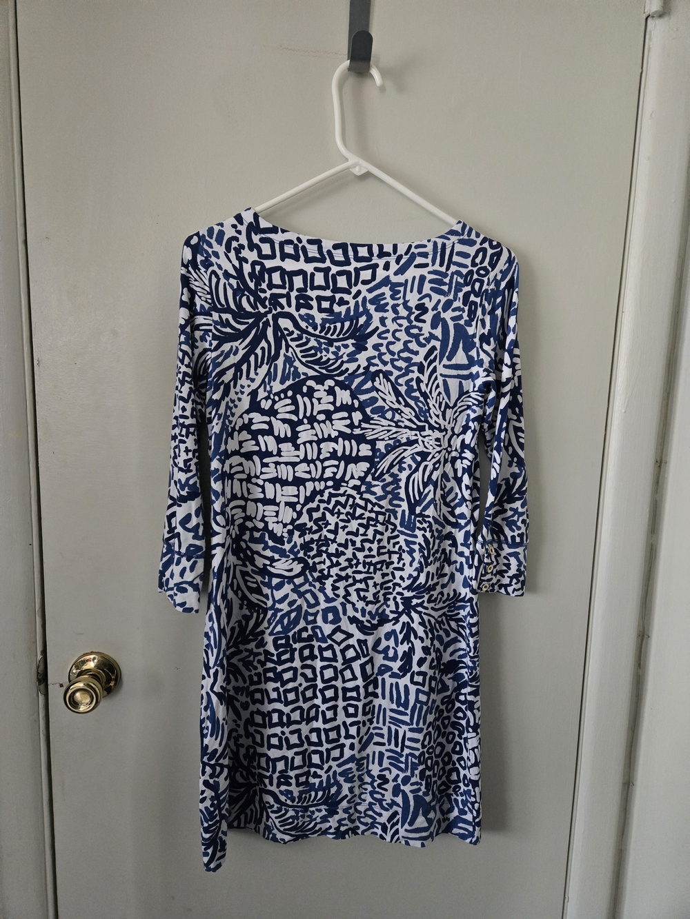 Lilly Pulitzer Blue and White Printed Long-Sleeve Dress - Picture 5 of 6